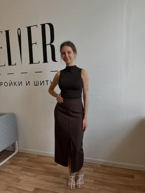 Работа ученицы ATELIER: комплект в полоску